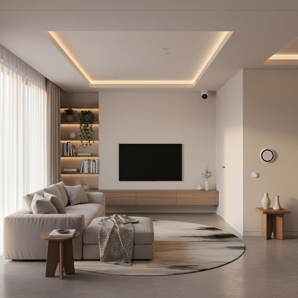 Contemporary living room with discreet smart devices